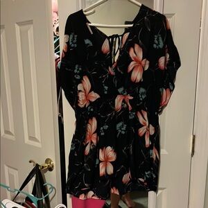 Torrid 2 Floral Tropical Bathing Suit Cover-up Blouse Navy